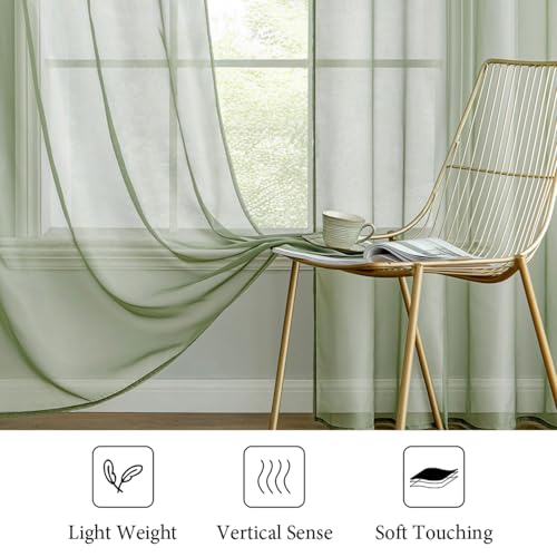 Sage Green Sheer Curtains 54 X 54 Inches (Sage Green / 54"W x 54"L (Pack of 2))