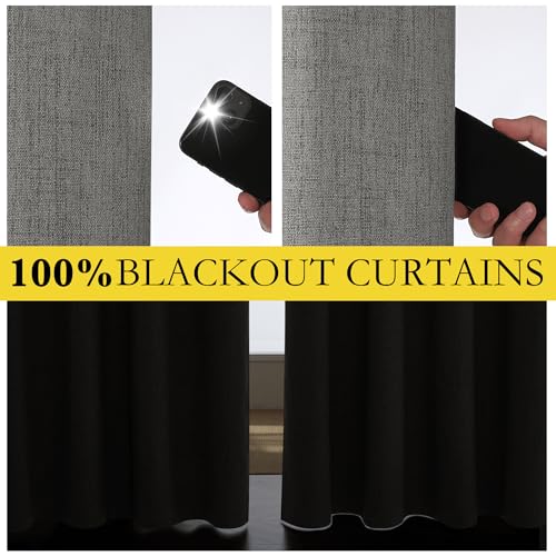 Grizzle Gray Vintage Linen 100% Blackout Curtains for Living Room (52"W x 95"L (Pack of 2) / Grizzle Gray)