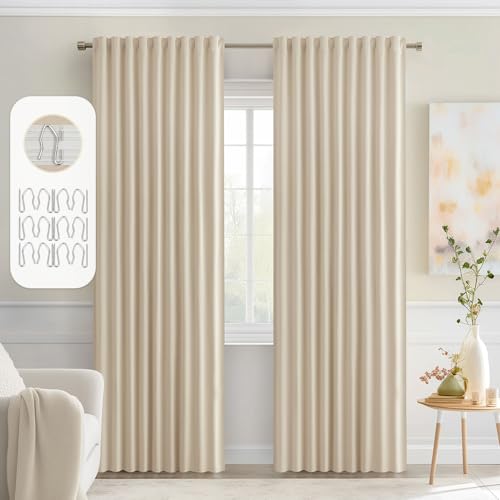 Cream Beige Back Tab Blackout Curtains 52x80 Inch Length 2 Panel Set (Cream Beige / 52"W x 80"L (Pack of 2))