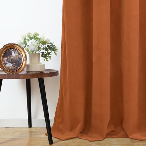 Burnt Orange Velvet Blackout Curtains for Living Room (Burnt Orange / 52"W x 90"L (Pack of 2))