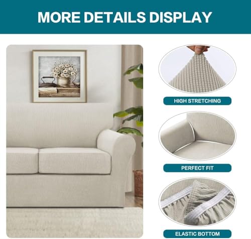 4 Piece Sofa Covers for 3 Cushion Couch Sofa Slipcover Soft Couch Cover for Dogs Washable Furniture Cover with 3 Individual Large Cushion Covers Feature Fabric (L Sofa (3 Cushion) / Island Fossi)