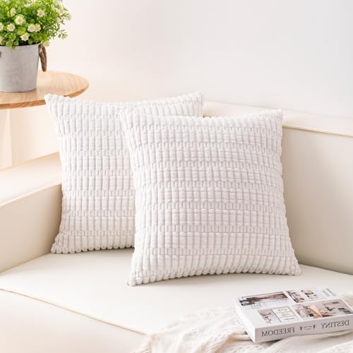 Pack of 2 Corduroy Decorative Throw Pillow Covers 16x16 Inch (White / 16" x 16" (Pack of 2))