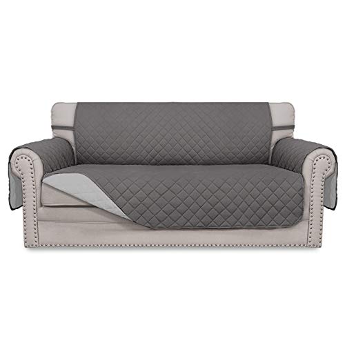 Sofa Slipcover Reversible Loveseat Sofa Cover Couch Cover for 2 Cushion Couch Furniture Protector with Elastic Straps for Pets Kids Dog Cat (Gray/Light Gray / Medium-XL Loveseat)