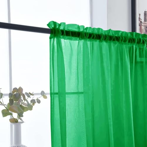 Basic Rod Pocket Sheer Voile Window Curtain Panels Green 1 Pair 2 Panels 26 Width 30 Inch Long for Kitchen Bedroom Children Living Room Yard（Green (Green / 26"W x 30"L (Pack of 2))