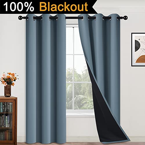 Full Blackout Curtains 84 Inches Long (42"W x 84"L (Pack of 2) / Stone Blue)