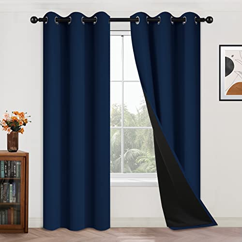 Navy Blue 100% Blackout Curtains 84 Inches Long 42" Wide (42"W x 84"L (Pack of 2) / Navy Blue)