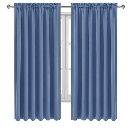 Wide Blackout Curtains for Bedroom 70 x 63 Inch Long Dusty Blue (Dusty Blue / 70"W x 63"L (Pack of 2))