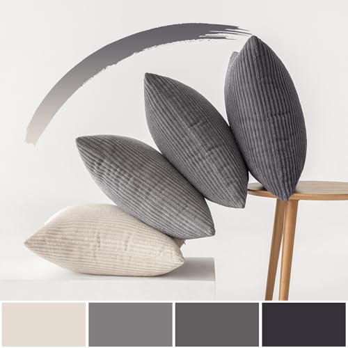 Soft Corduroy Decorative Throw Pillow Covers Neutral Grey 18x18 (18" x 18" (Pack of 4) / Neutral Grey)