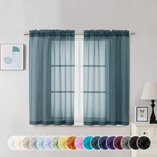 Stone Blue Sheer Curtains 45 Inch Long 2 Panels (Stone Blue / 42"W x 45"L (Pack of 2))