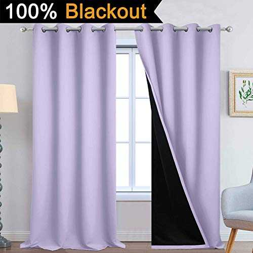 Lilac 100% Blackout Curtains 108 Inches Long for Bedroom 52" Wide (52"W x 108"L (Pack of 2) / Lilac)