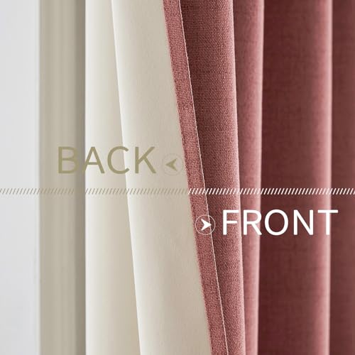 100% Blackout Linen Curtains for Bedroom 52x108 Inches Dusty Rose (Dusty Rose / 52"W x 108"L (Pack of 2))