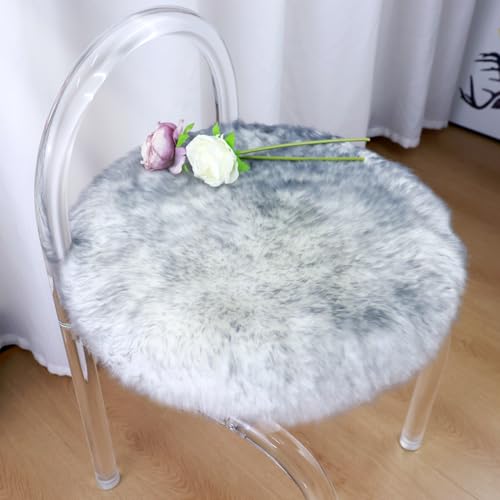 Round Fur Sheepskin Chair Cover Seat Cushion Pad Super Soft Area Rugs for Living Bedroom Sofa (Gray Tip / Round 16.5" (Pack of 1))