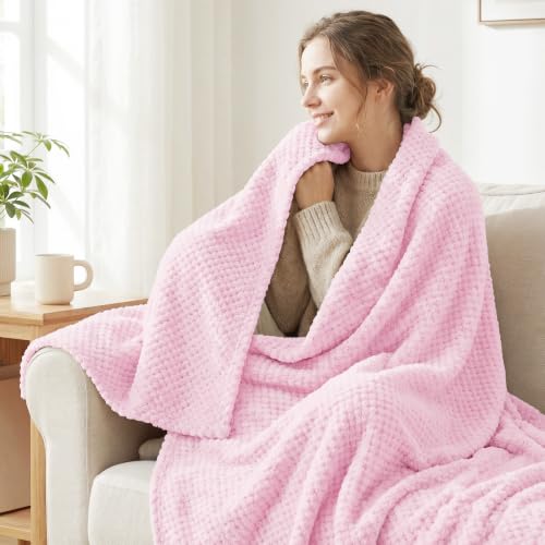 Large Waffle Fleece Throw Blanket for Couch (Light Pink / 50x70 in)