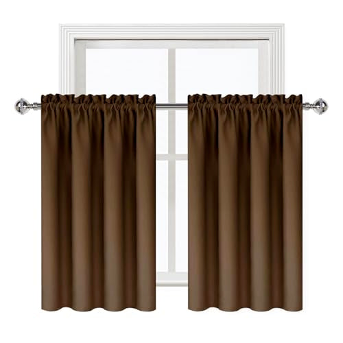 Short Blackout Curtains 42 x 36 Inch Long for Kitchen RV Bunk Brown (Brown / 42"W x 36"L (Pack of 2))
