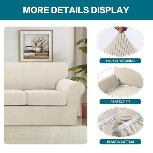 3 Piece Sofa Covers for 2 Cushion Couch Sofa Slipcover Soft Couch Cover for Dogs (Sofa (2 Cushion) / Biscotti Beige)