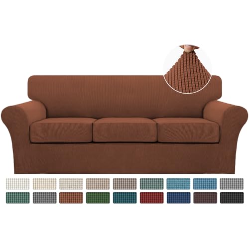 4 Piece Sofa Covers for 3 Cushion Couch Slipcover Soft Cover Dogs (Sofa (3 Cushion) / Caramel)