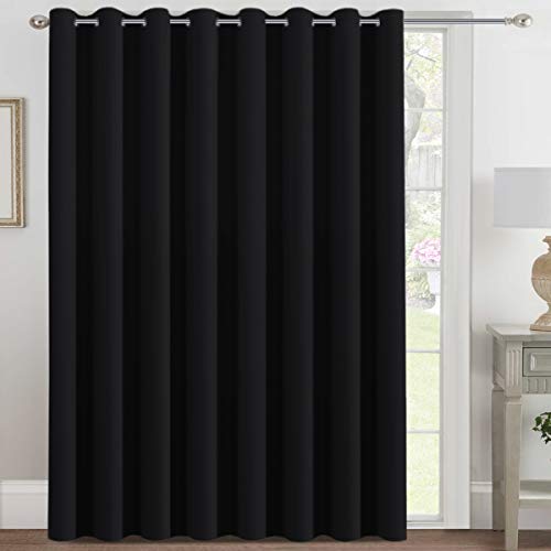 Blackout Patio Curtains 100 x 84 Inches for Sliding Door Extral Wide Blackout Curtain Panels Thermal Insulated Room Divider (100"W x 84"L (Pack of 1) / Jet Black)