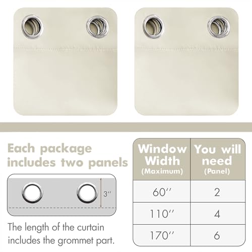 Cream Blackout Bedroom Curtains Drapes 84 Inch Long 52"x84" (Cream / 52"W x 84"L (Pack of 2))