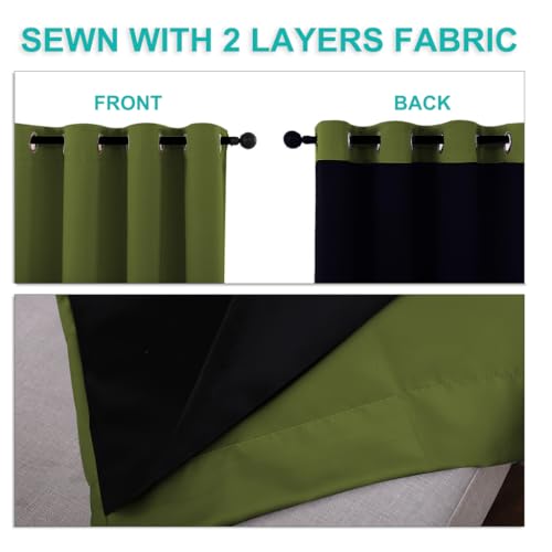 100% Blackout Short Curtains with Black Liners (Olive Green / 37"W x 50"L (Pack of 2))