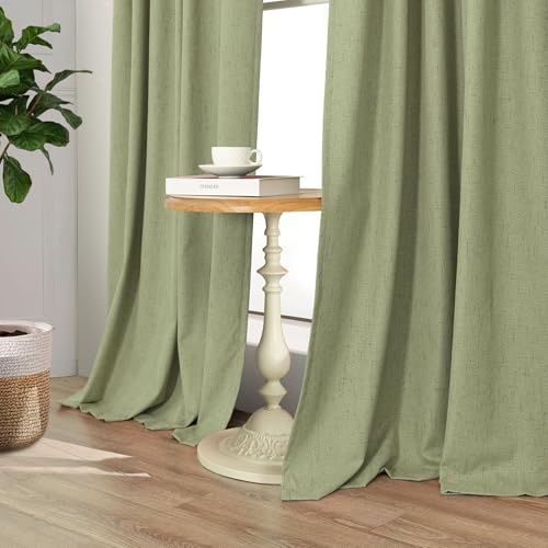 Light Sage Blackout Curtains for Bedroom Aesthetic 54 Inch Long 2 Panel Thermal Insulated Darkening Vintage Curtains for Small Window Short Length Classroom Playroom Linen Look Cottage Core Sage Green (Sage Green / 52"W x 54"L (Pack of 2))