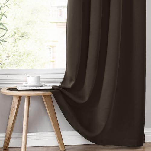 100% Blackout Curtains for Bedroom 78 Inches Long 2 Panels Set (42"W x 78"L (Pack of 2) / Brown)