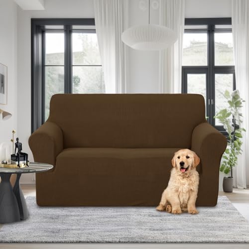 Loveseat Cover Stretch Couch Cover Sofa Slipcover (Brown / Loveseat)