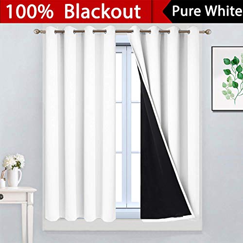 Pure White 100% Blackout Curtains 45 Inches Long 52" Wide 2 Panel (52"W x 45"L (Pack of 2) / Pure White)