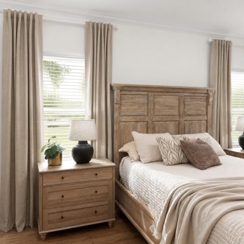 Linen Textured Total Blackout Curtains for Bedroom 80 Inches Long (Burl | Oatmeal / 50"W x 80"L (Pack of 2))