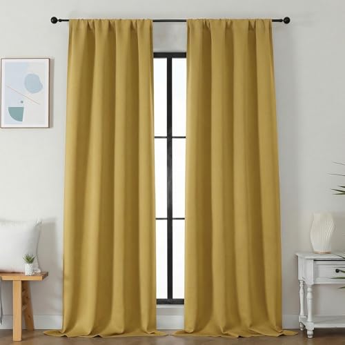 Ava Bright Gold Blackout Curtains for Bedroom 96 Inches Long 2 Panels (Bright Gold / 40"W x 96"L (Pack of 2))