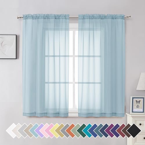 2 Pack Basic Sky Blue Sheer Curtain Drapes 54 Inch Length 2 Panels for Living Room (42"W x 54"L (Pack of 2) / Sky Blue)
