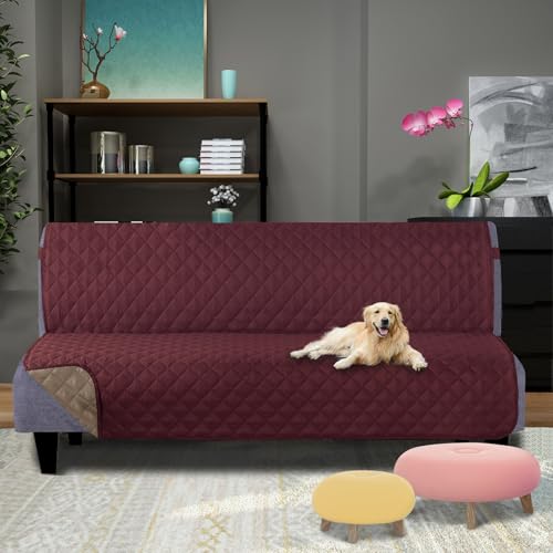 Futon Sofa Covers 68''Armless Couch Cover (Burgundy/Tan / 68''futon)
