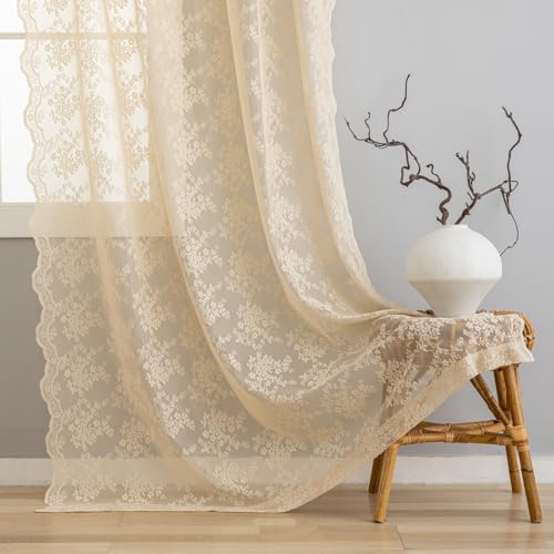 Vintage Lace Curtains 72 Inches Long (Beige / 52"W x 72"L (Pack of 2))