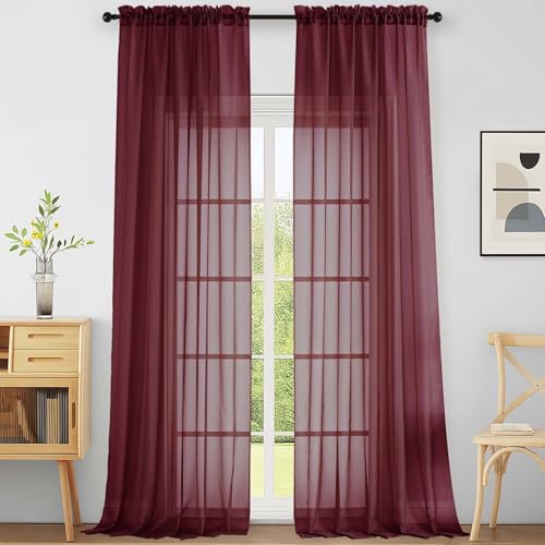 Extra Wide Sheer Curtains for Windows 108 inches Long (59"W x 108"L (Pack of 2) / Burgundy)
