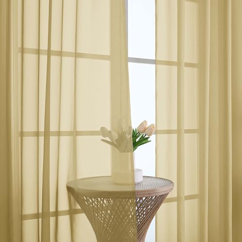 Gold Sheer Curtains 72 Inches Long 2 Panels Set (Gold / 59"W x 72"L (Pack of 2))