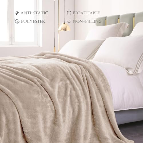 Fuzzy Plush Fleece Bed Blanket Queen Size (Camel / 90x90 IN)