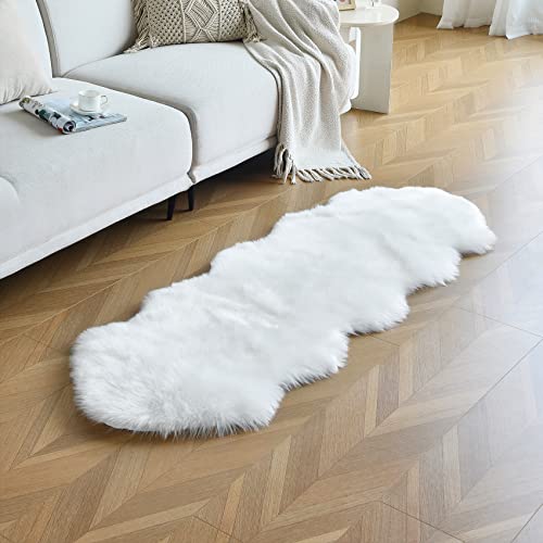 White Faux Sheepskin Runner Rugs 2x6 ft (White / 2' x 6' (Runner))