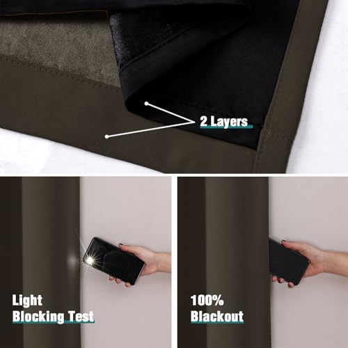 100% Blackout Curtains for Bedroom 84 Inches Long 2 Panels Set (60"W x 84"L (Pack of 2) / Brown)