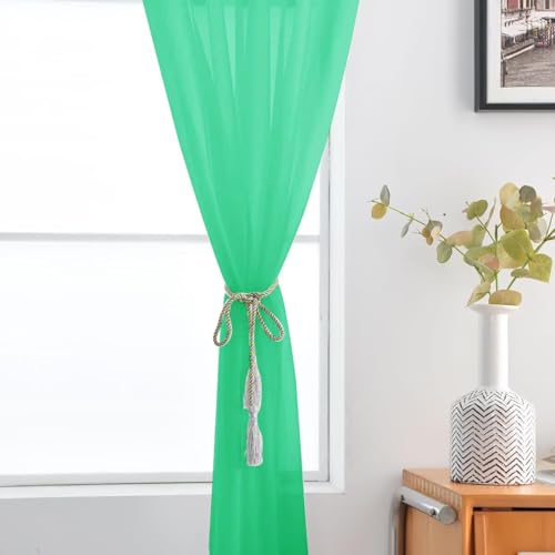 Basic Rod Pocket Sheer Voile Window Curtain Panels Grass Green 1 Pair 2 Panels 52 Width 90 Inch Long for Kitchen Bedroom Children Living Room Yard（Grass Green (Grass Green / 52"W x 90"L (Pack of 2))