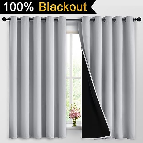 Light Grey 100% Blackout Curtains 63 Inches Long 62" Wide 2 Panel (62"W x 63"L (Pack of 2) / Light Grey)