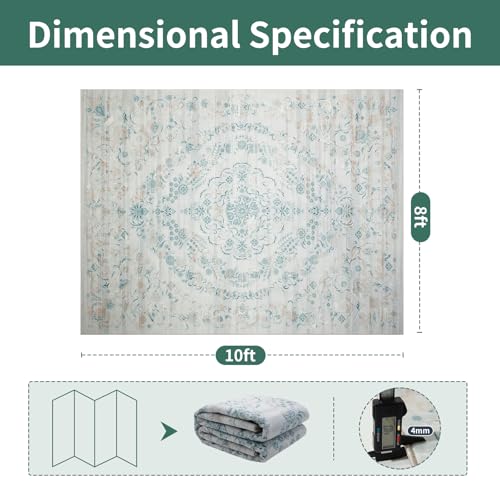 8x10 Boho Washable Area Rugs for Living Room (8' x 10' (Rectangular) / Milky White-light Blue-light Brown)