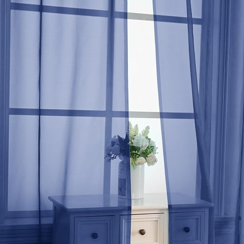 Royal Blue Sheer Curtains 63 Inches Long 2 Panels (Royal Blue / 42"W x 63"L (Pack of 2))