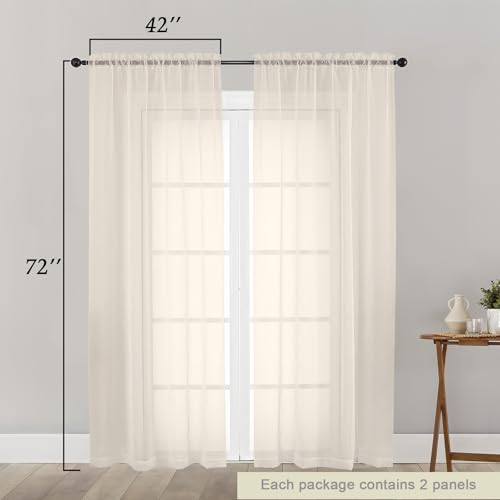 Cream Sheer Curtain for Bedroom Living Room 72 Inches Long 2 Panels Set (Cream / 42"W x 72"L (Pack of 2))