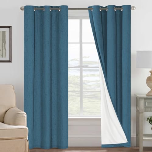 100% Blackout Linen Curtains 84" L 2 Panels Blue Sapphire (Blue Sapphire / 42"W x 84"L (Pack of 2))