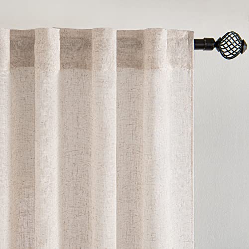 Natural Linen White Kitchen Curtain 30 Inch Long 2 Panels Farmhouse (26"W x 30"L (Pack of 2) / Natural Linen White)