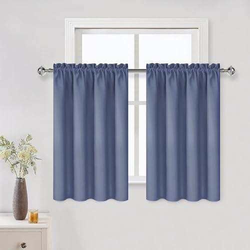Short Blackout Curtains 52 x 36 Inch for Kitchen RV Bunk Dusty Blue (Dusty Blue / 52"W x 36"L (Pack of 2))