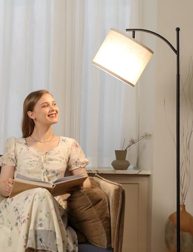 60" Modern Floor Lamp with Beige Shade (Beige & Black / 60 inches)