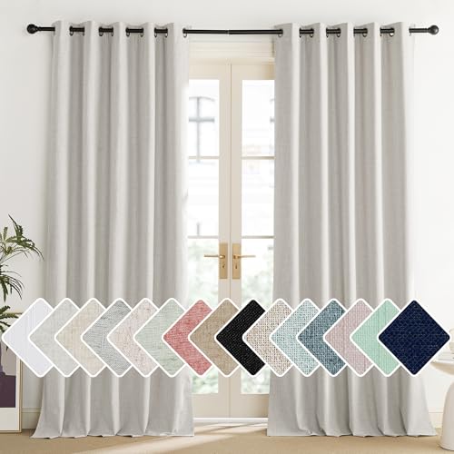 Snowbound Vintage Linen 100% Blackout Curtains for Living Room (62"W x 90"L (Pack of 2) / Snowbound)