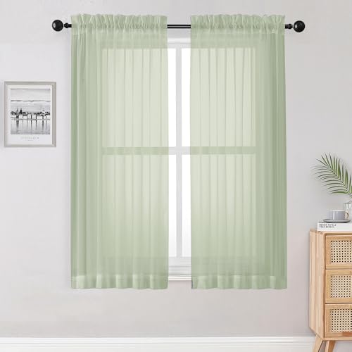 Sheer Curtains 54 inches Long 2 Panles for Living Room Bedroom Small Windowm (Light Green / 42"W x 54"L (Pack of 2))