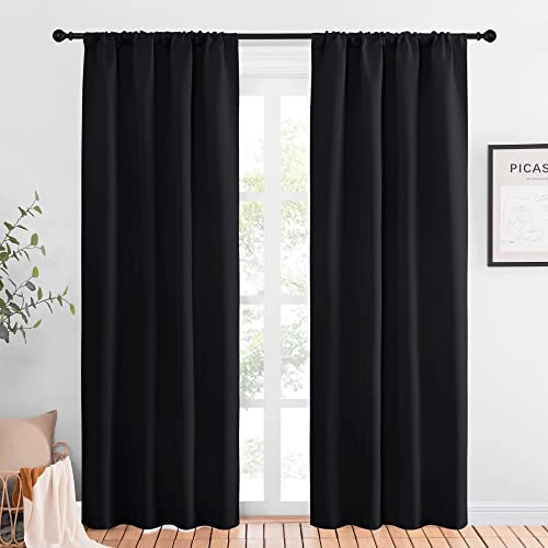 Black Blackout Curtains for Living Room 42" w x 84" L 2 Panels (Black / 42"W x 84"L (Pack of 2))