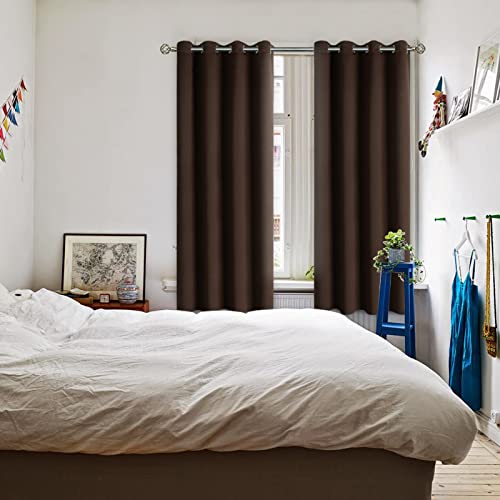 Brown Blackout Curtains for Bedroom 63 Inch Long (Brown / 52"W x 63"L (Pack of 2))